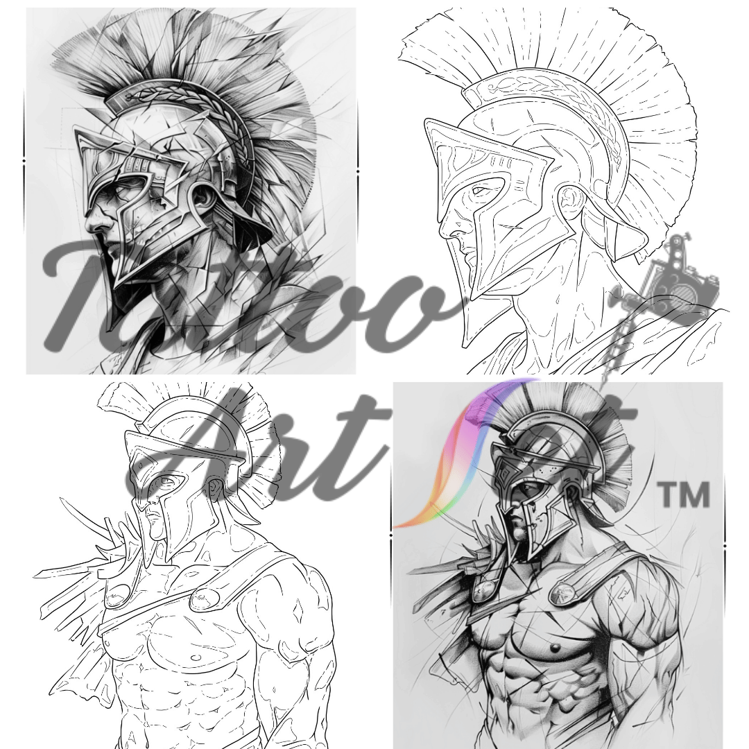 Spartan Warrior Tattoo Stencil Reference Kit - Professional Artist Tool