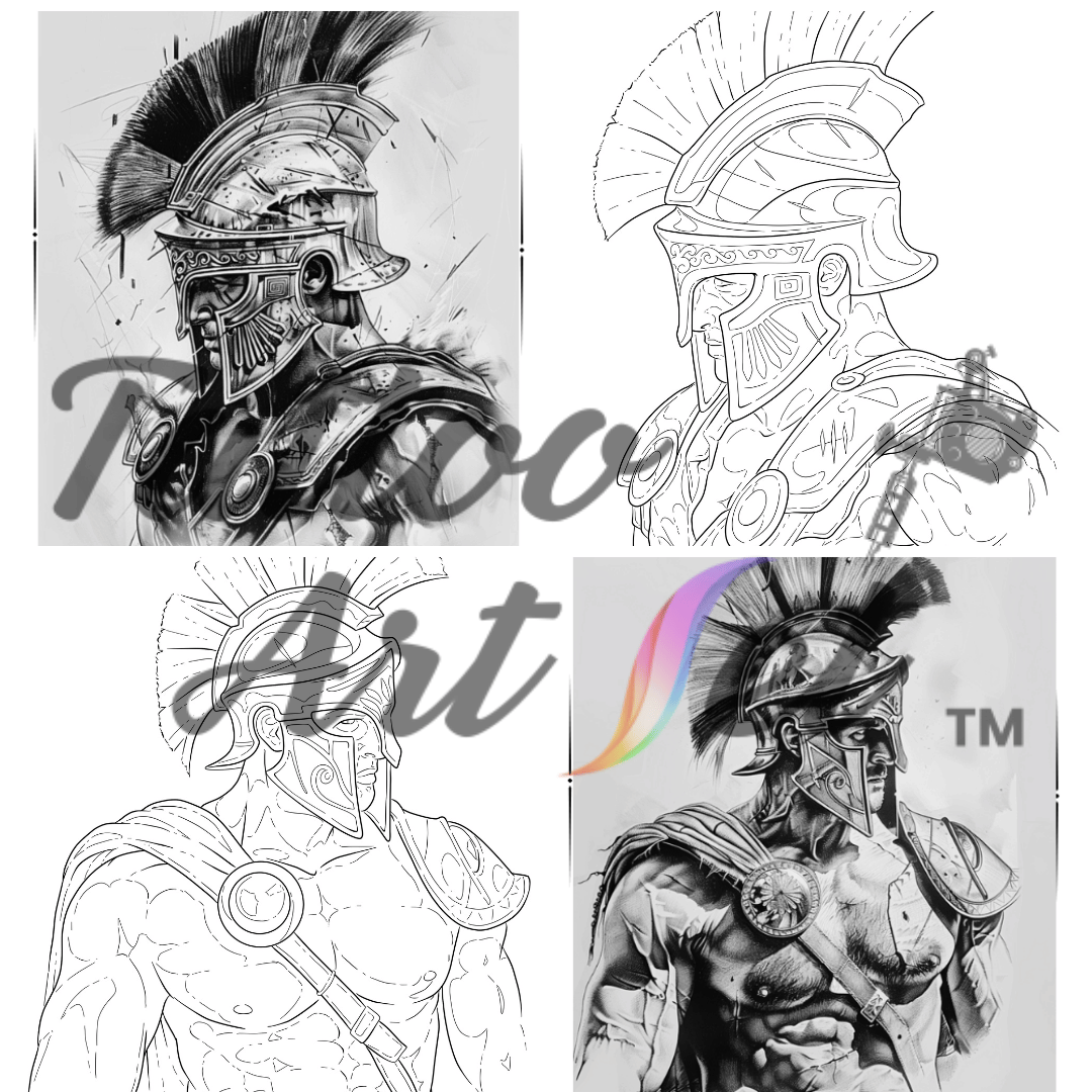 Spartan Warrior Tattoo Stencil Reference Kit - Professional Artist Tool