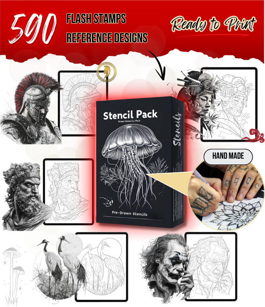 590 Hand-Drawn Digital Tattoo Stencils & Reference Kit