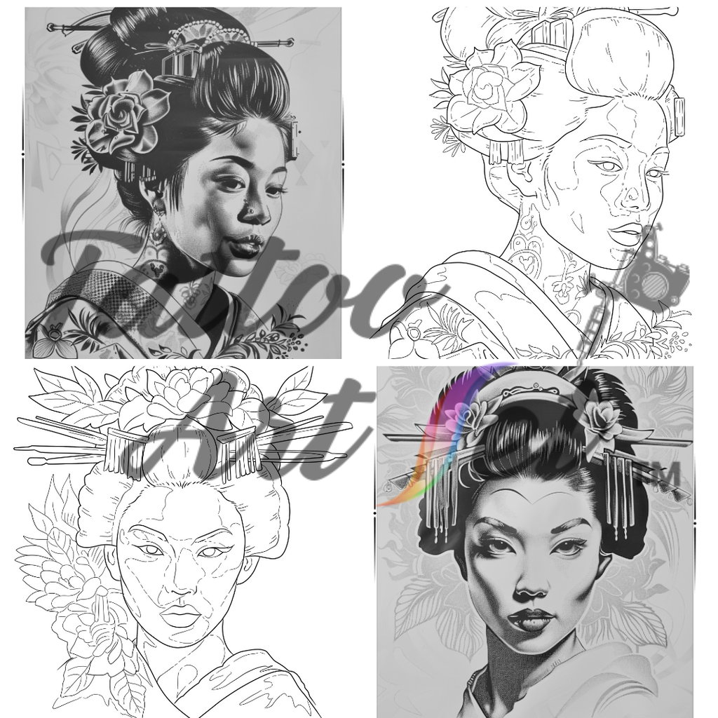 Exquisite Geisha Tattoo Stencils: Professional Artist Reference Kit