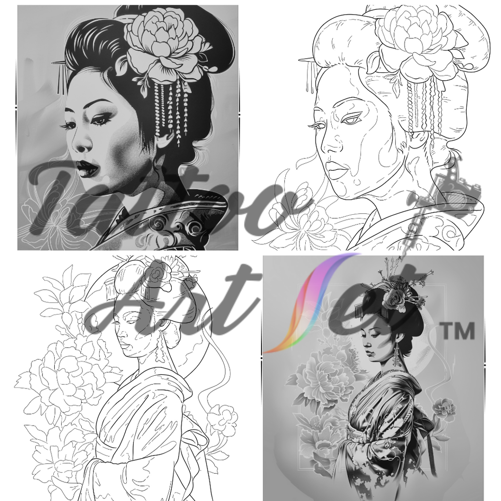 Exquisite Geisha Tattoo Stencils: Professional Artist Reference Kit