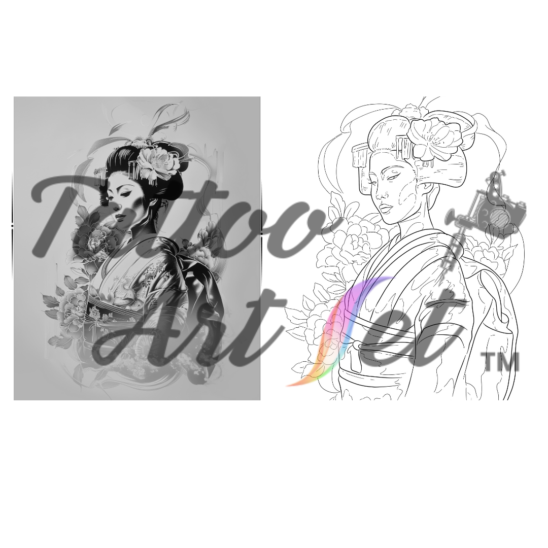 Exquisite Geisha Tattoo Stencils: Professional Artist Reference Kit