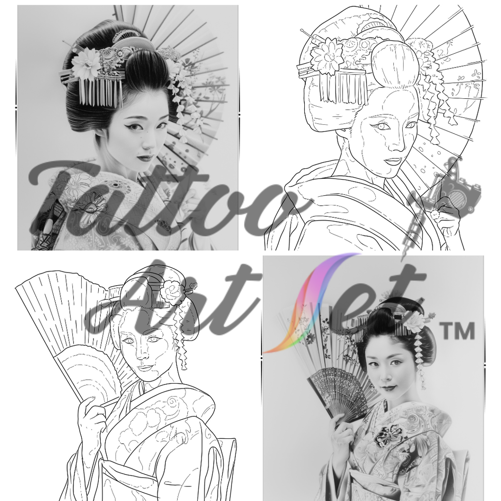 Exquisite Geisha Tattoo Stencils: Professional Artist Reference Kit