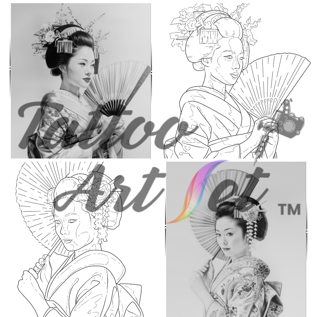 Exquisite Geisha Tattoo Stencils: Professional Artist Reference Kit