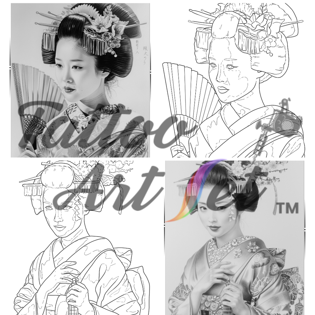 Exquisite Geisha Tattoo Stencils: Professional Artist Reference Kit