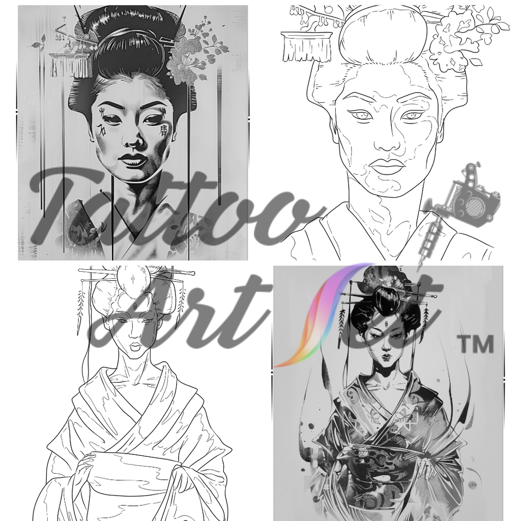 Exquisite Geisha Tattoo Stencils: Professional Artist Reference Kit