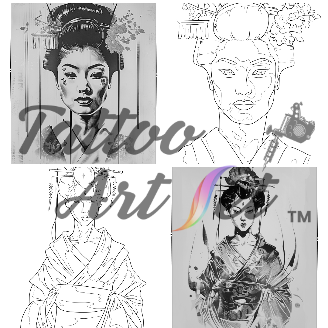 Exquisite Geisha Tattoo Stencils: Professional Artist Reference Kit