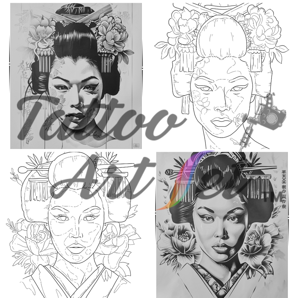 Exquisite Geisha Tattoo Stencils: Professional Artist Reference Kit