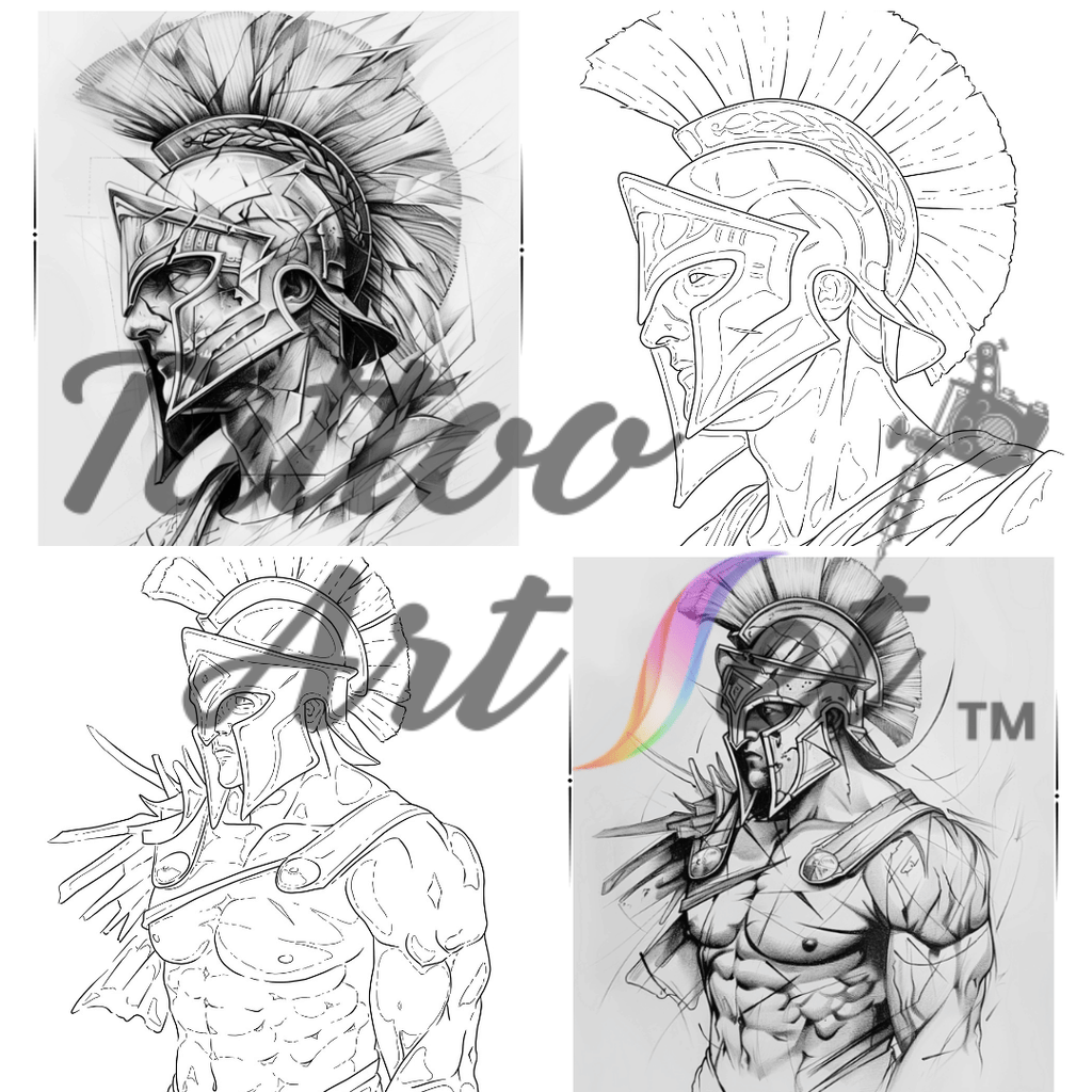 Spartan Warrior Tattoo Stencil Reference Kit - Professional Artist Tool