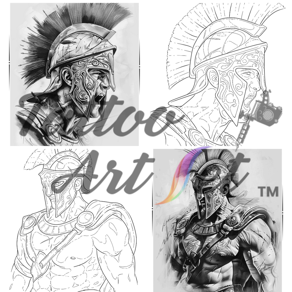 Spartan Warrior Tattoo Stencil Reference Kit - Professional Artist Tool