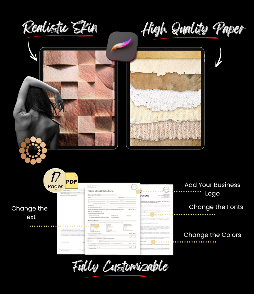 Ultimate Tattoo Artist Procreate & Android Bundle: 650+ Brushes, 2500+ Stencils, 2200+ Fonts, and 3D/2D Skin Tone Models