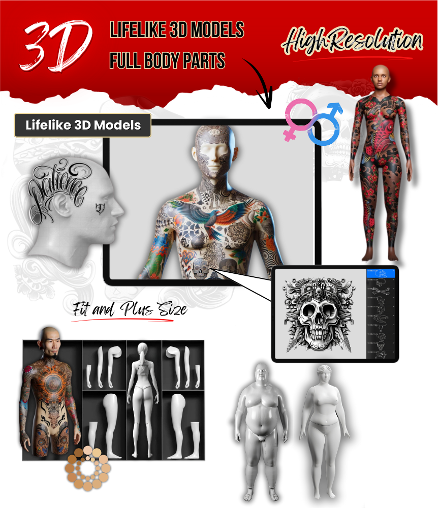 3D Tattoo Models: Realistic Fit & Plus Size for Artists