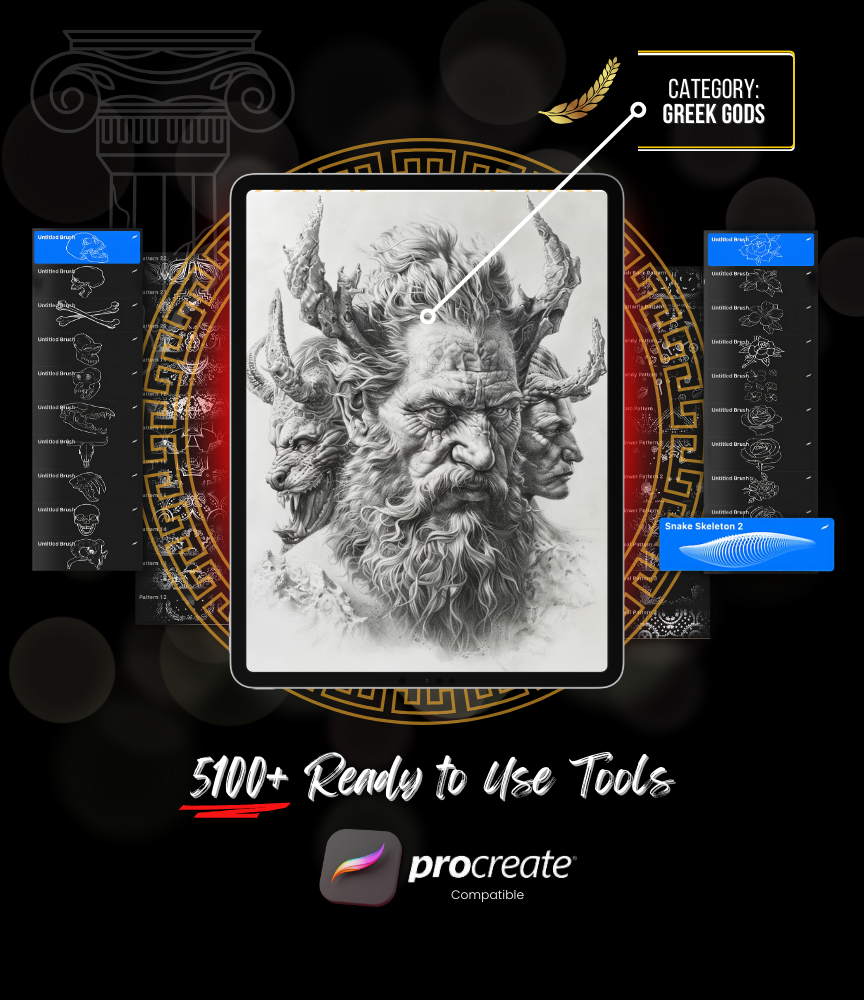 Ultimate Tattoo Artist Procreate & Android Bundle: 650+ Brushes, 2500+ Stencils, 2200+ Fonts, and 3D/2D Skin Tone Models