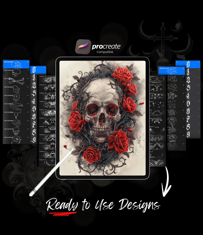 Ultimate Tattoo Artist Procreate & Android Bundle: 650+ Brushes, 2500+ Stencils, 2200+ Fonts, and 3D/2D Skin Tone Models