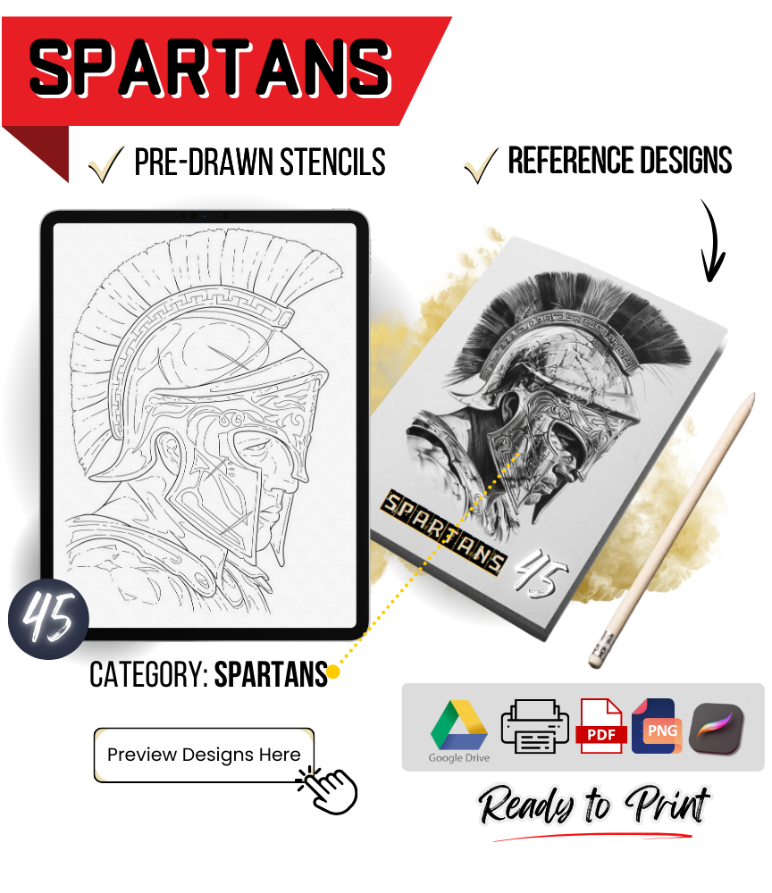 Spartan Warrior Tattoo Stencil Reference Kit - Professional Artist Tool